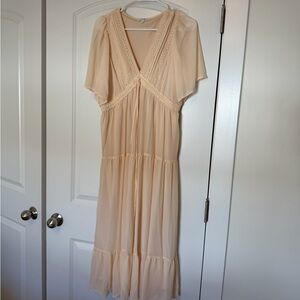 Elegant Cream Lace Trim Dress